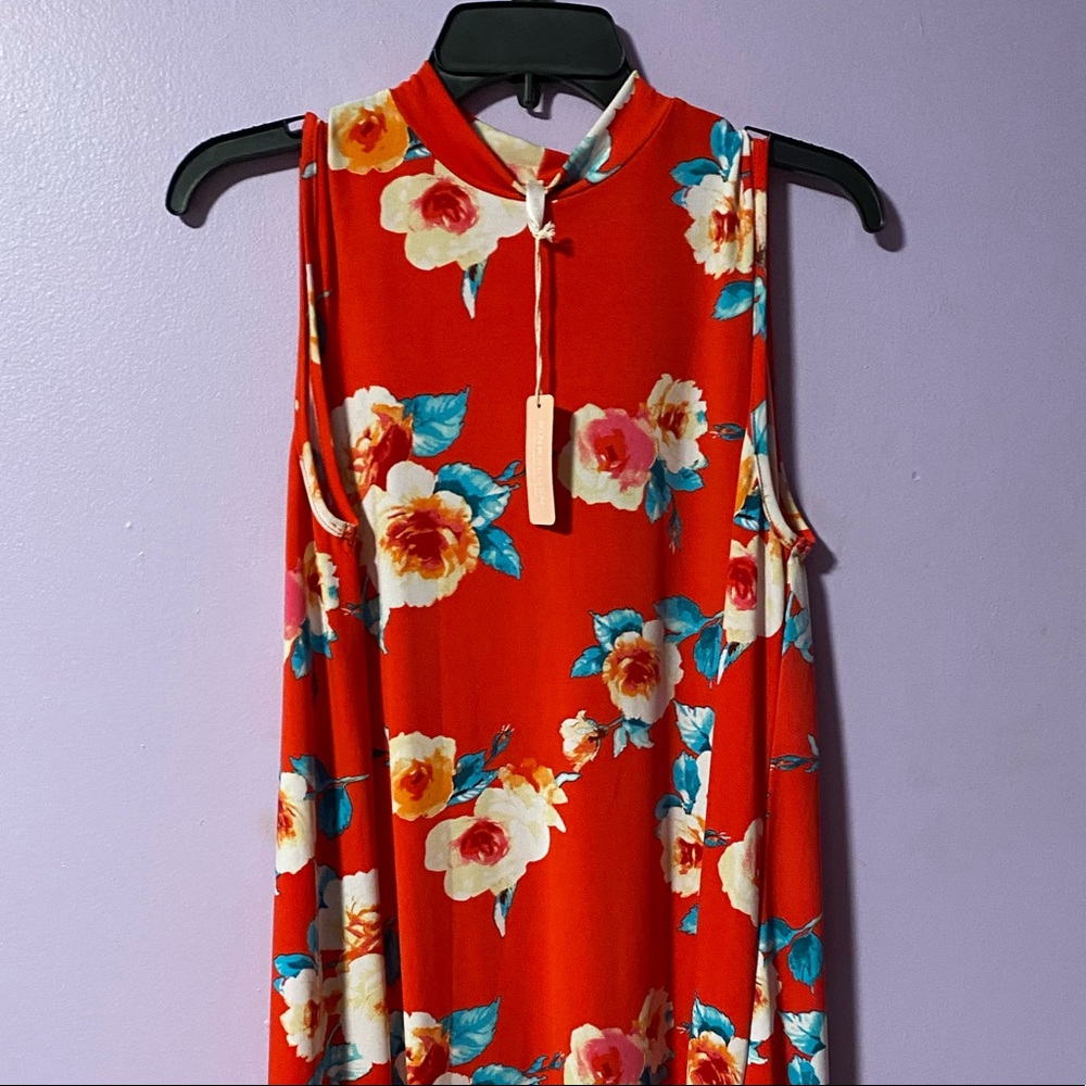 Red-Orange Floral Stretchy & Soft Maternity Dress
